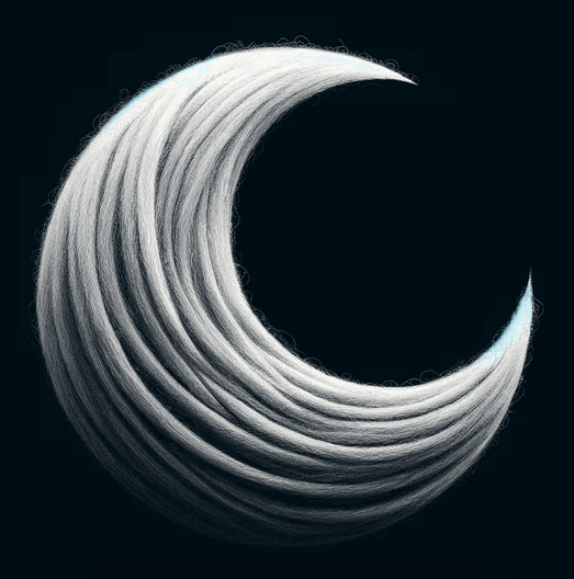 YunAy logo: a roving of wool outlining a crescent moon.